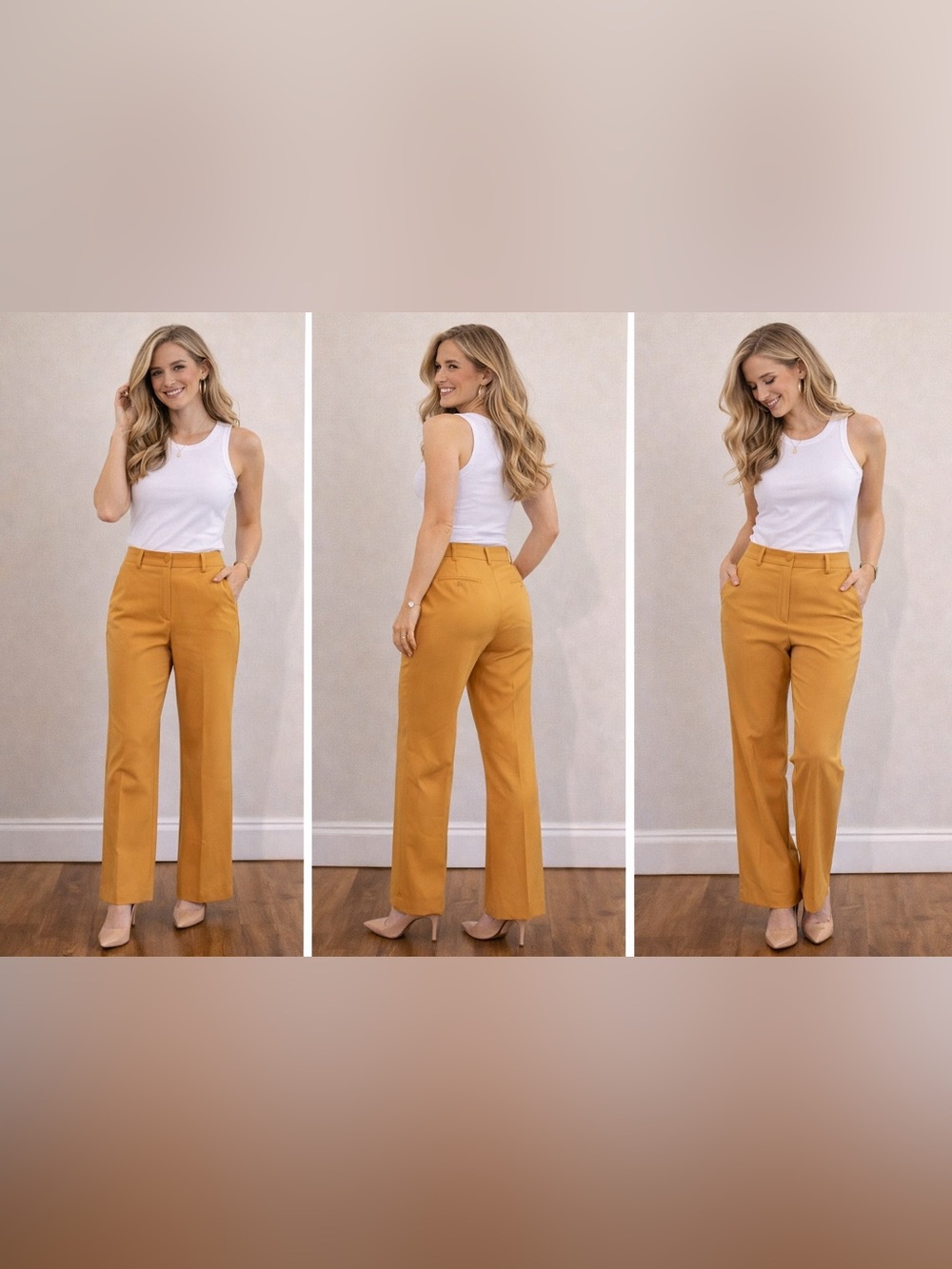 Banana Republic Straight-Leg High-Waist Pants in Mustard Yellow